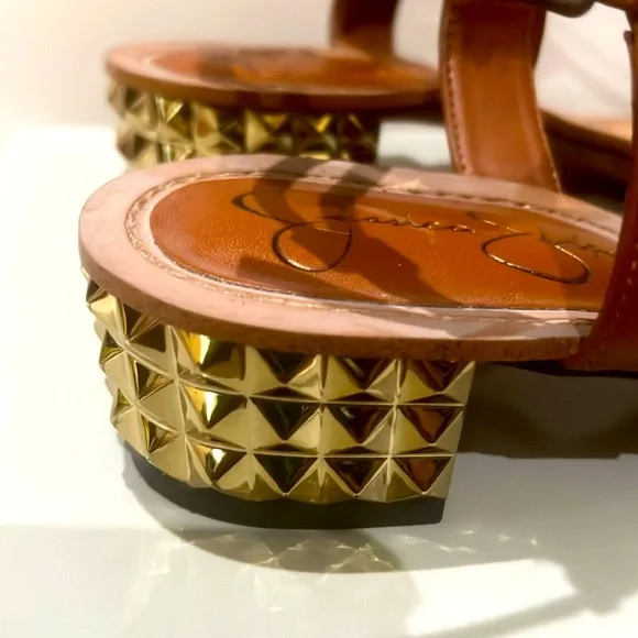 Cognac gladiator, sandals leather with gold heel by Jessica Simpson. 8.5. - Picture 4 of 5